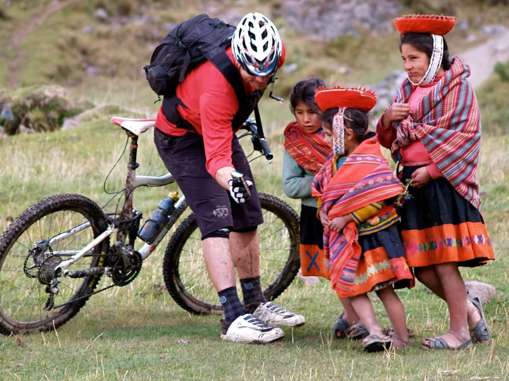 Rider Andreas Hestler sharing technology with local kids.