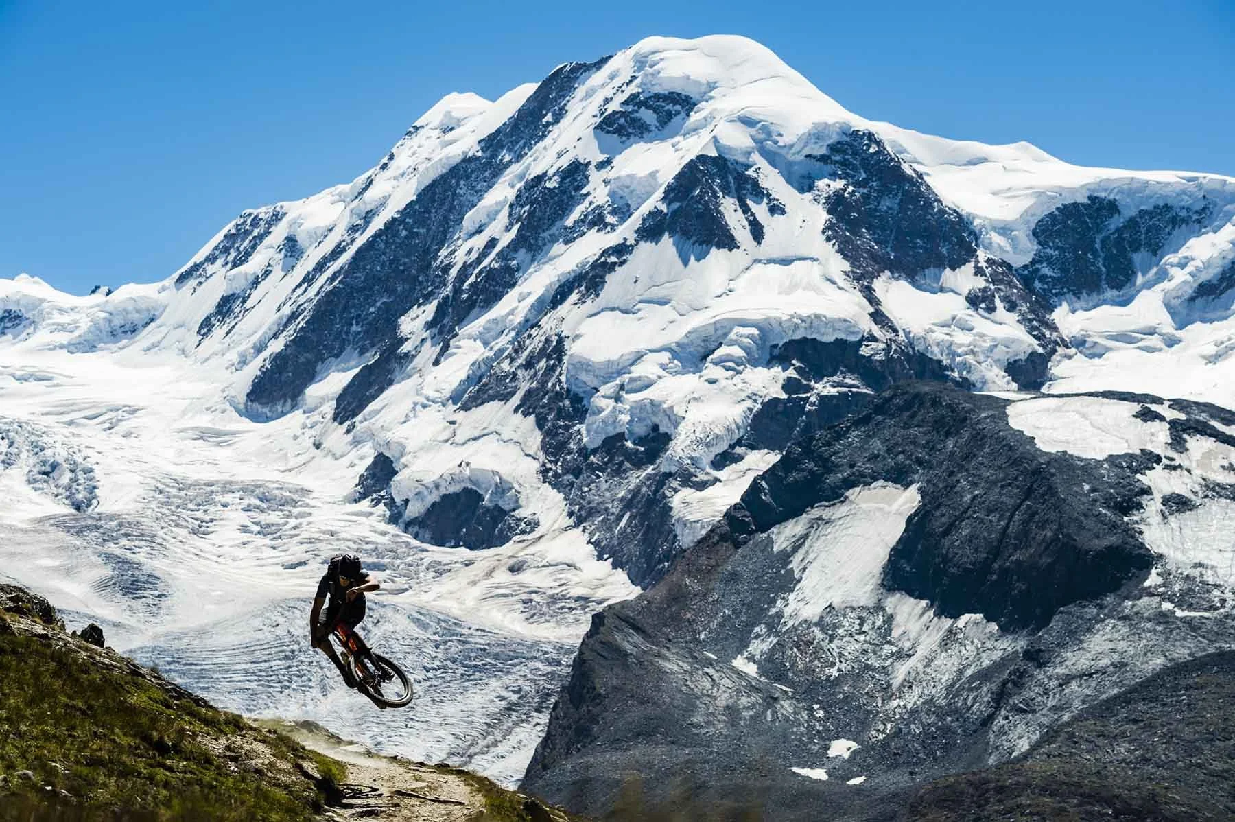 Biker in intense elevation