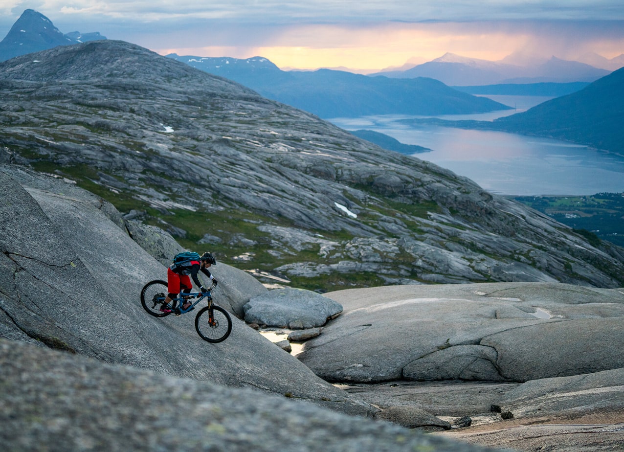Biking on a flat rocky plain