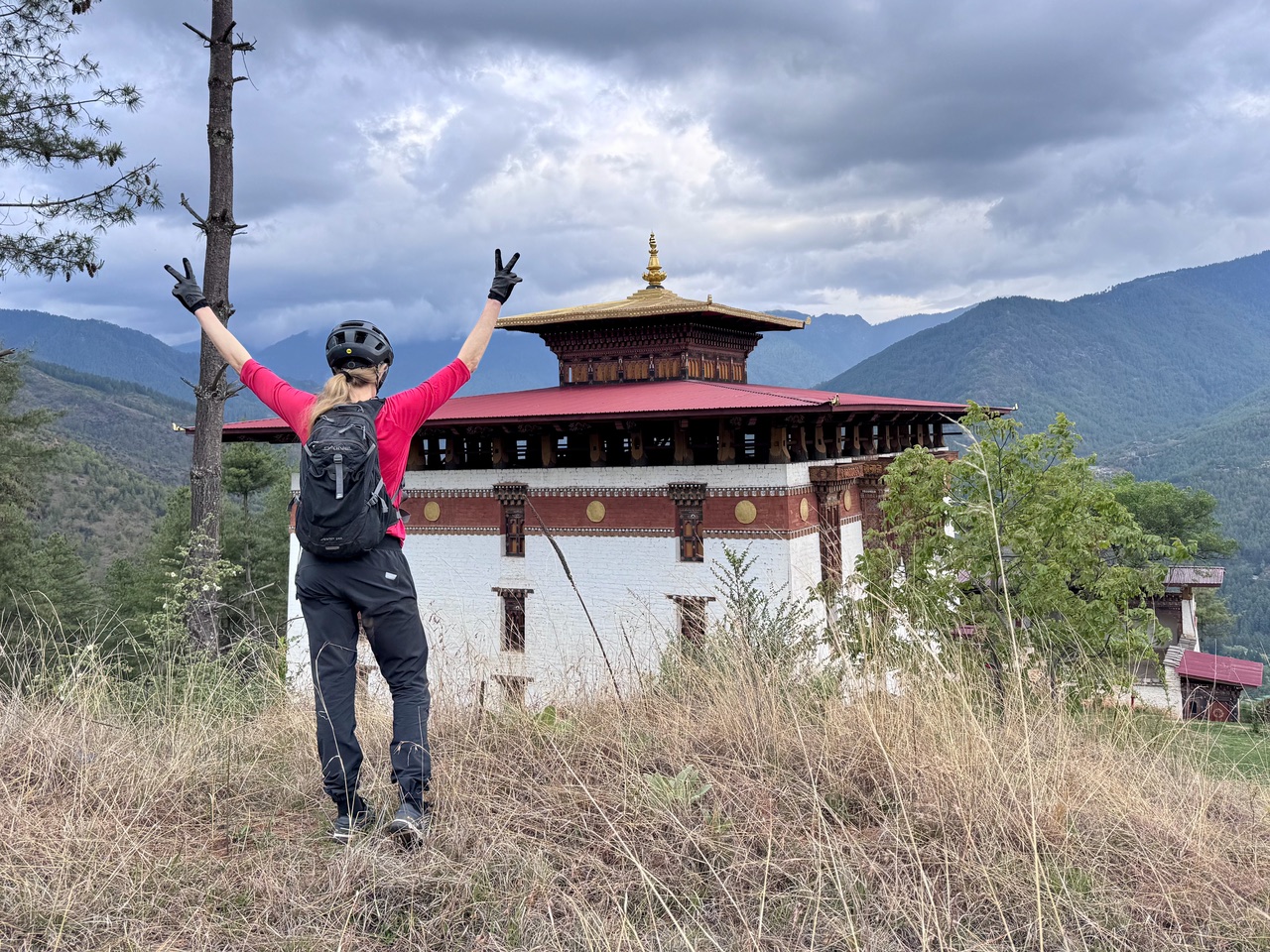 Women in front of temple in Bhutan