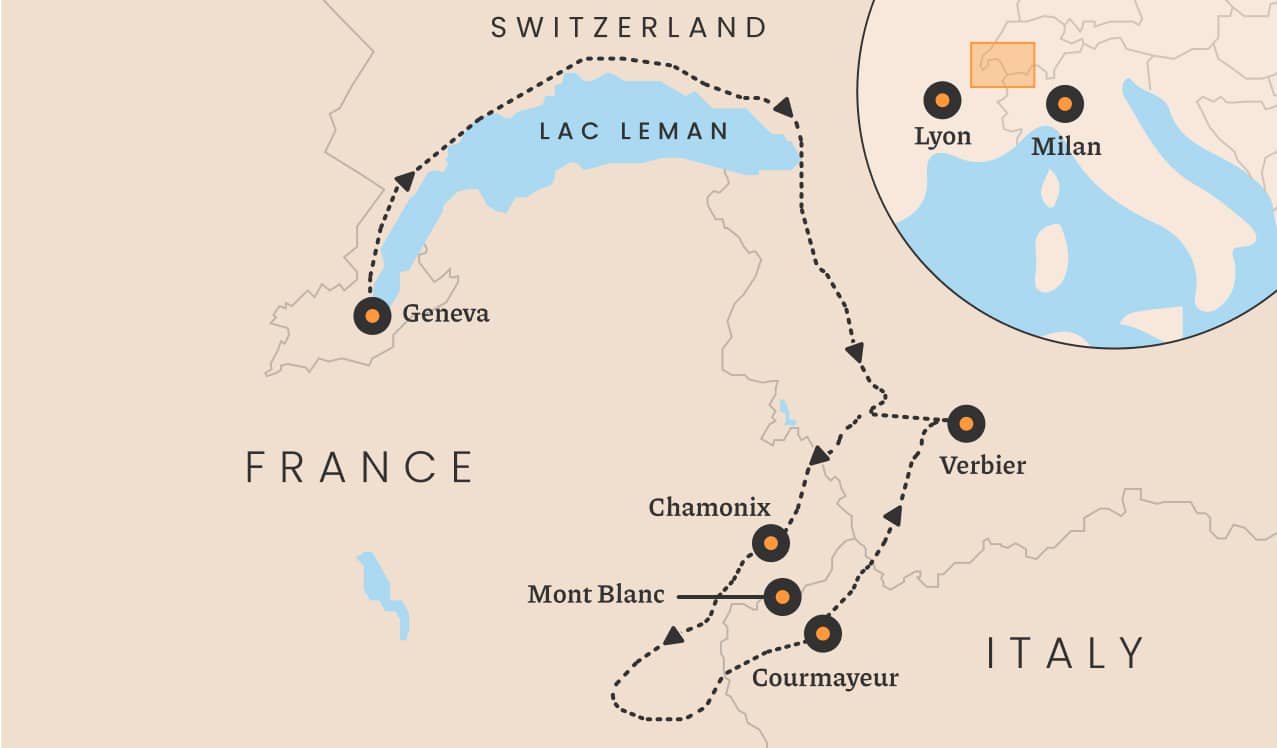 Map of Electric Mont Blanc route.