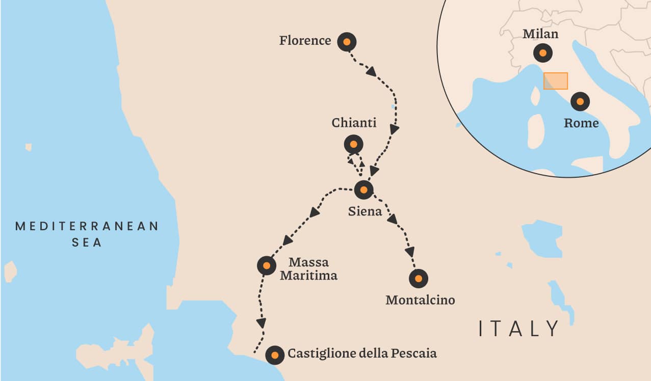 Map of Electric Toscana route.