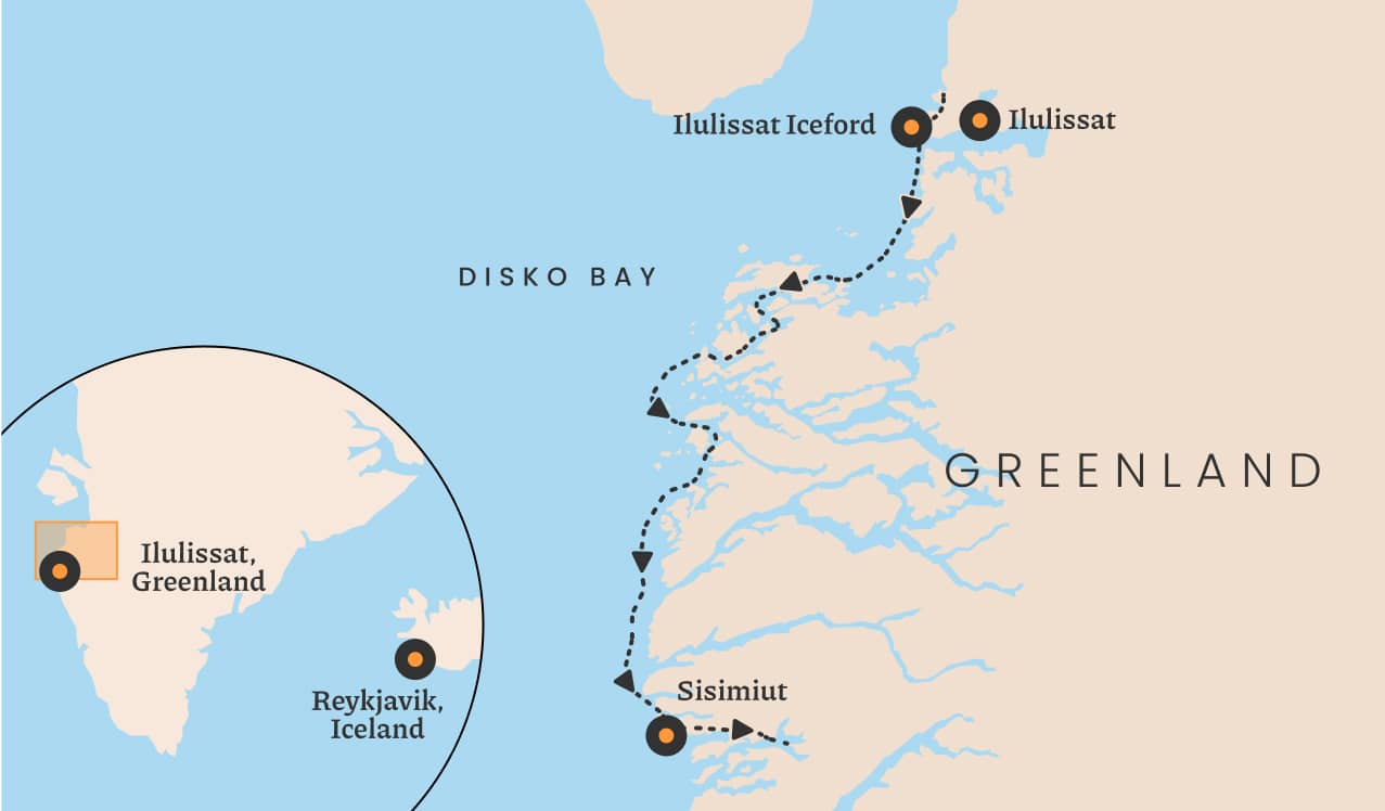 Map of Greenland route.