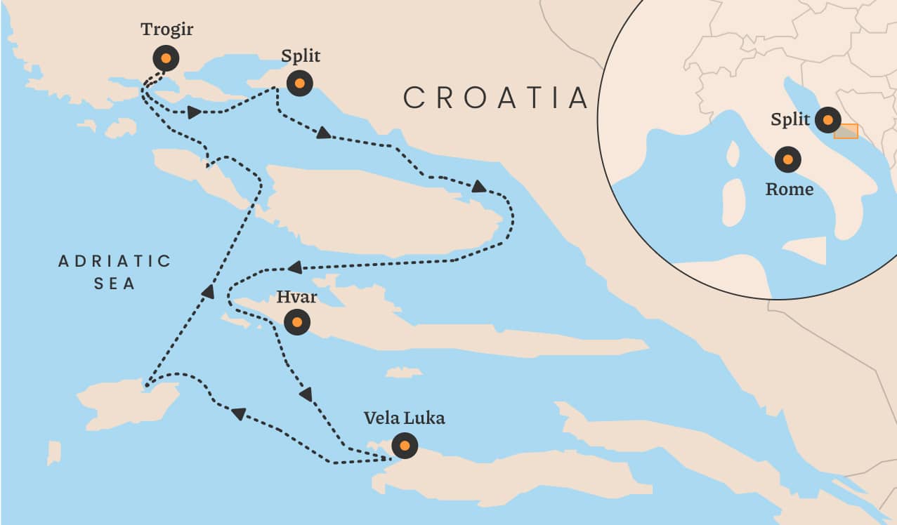 Map of Mediterranean Dreams Croatia route.